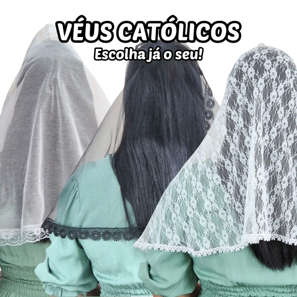 Véu católico de renda branco e preto para a missa