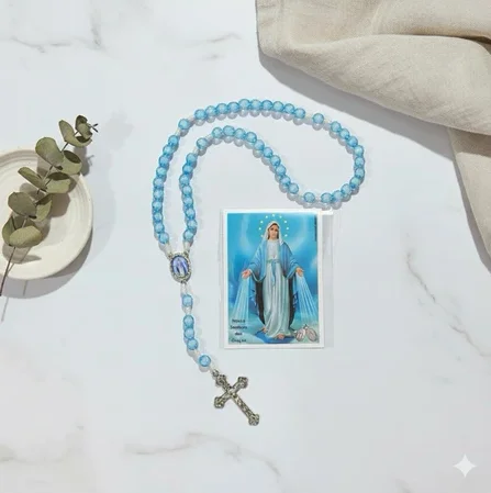 Terço de contas azuis de Nossa Senhora das Graças